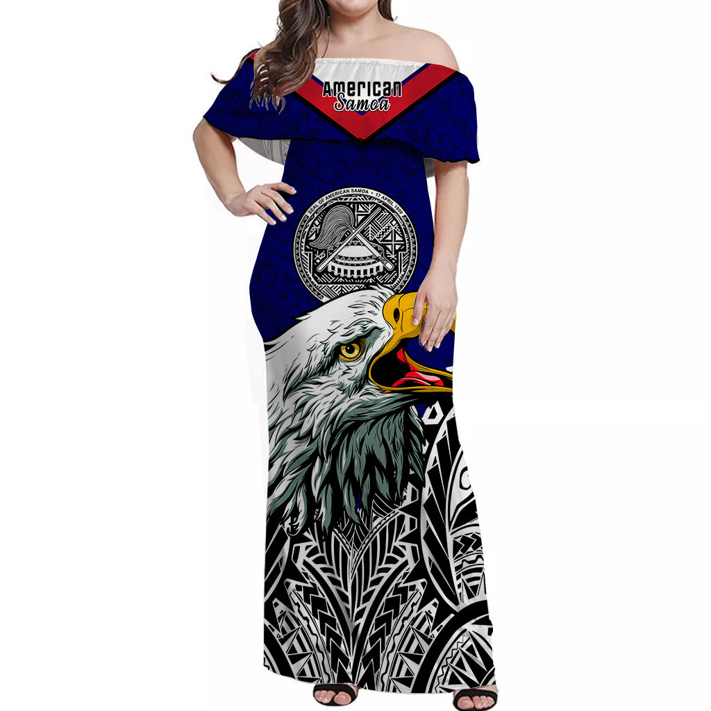 American Samoa Off Shoulder Long Dress Bald Eagle Mix Polynesian