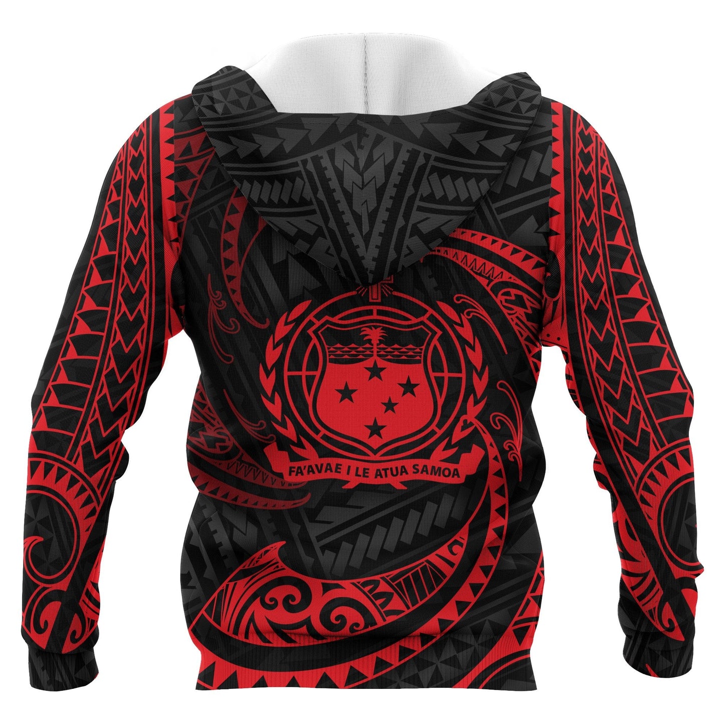Samoa Polynesian Zip Up Hoodie Red Tribal Wave