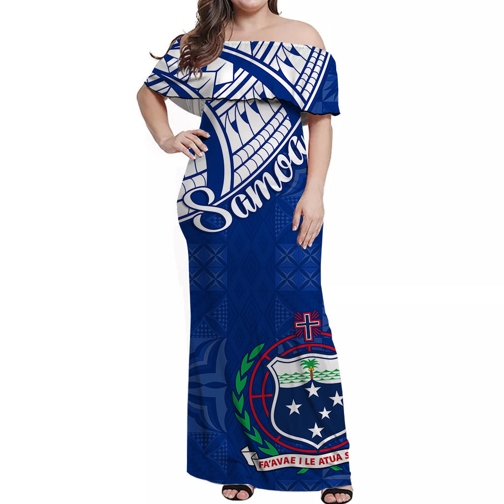 Samoa Siapo Off Shoulder Long Dress Sporty Mix Barkcloth Panel