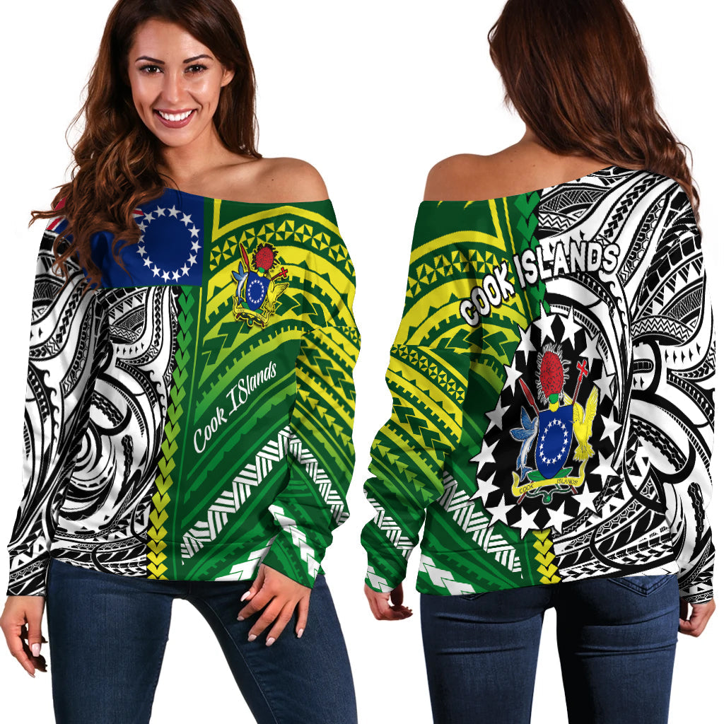 Cook Islands Unique Off Shoulder Sweater Polynesia Pattern