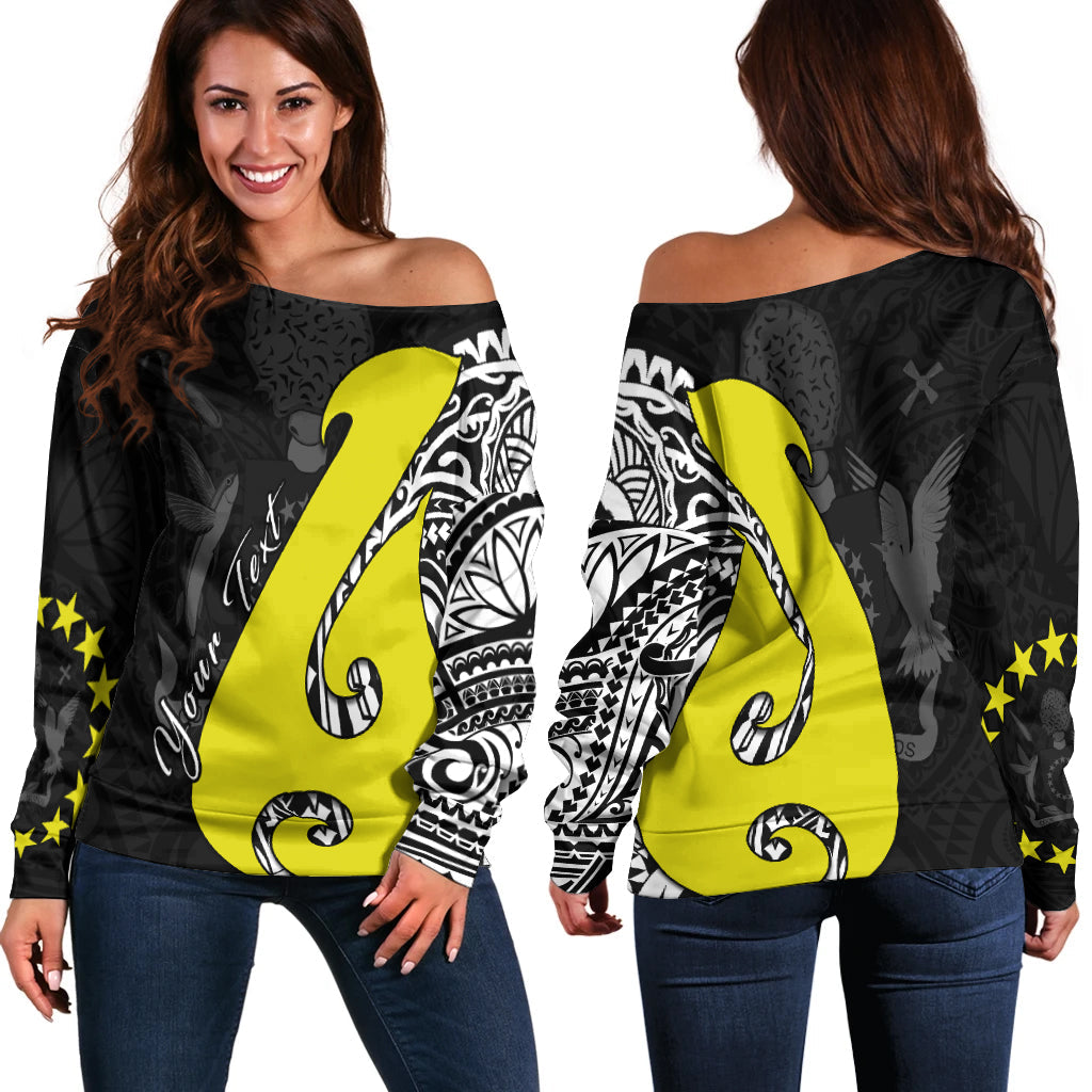 (Custom Personalised) Cook Islands Off Shoulder Sweater Matau Polynesian Simple Fish Hook