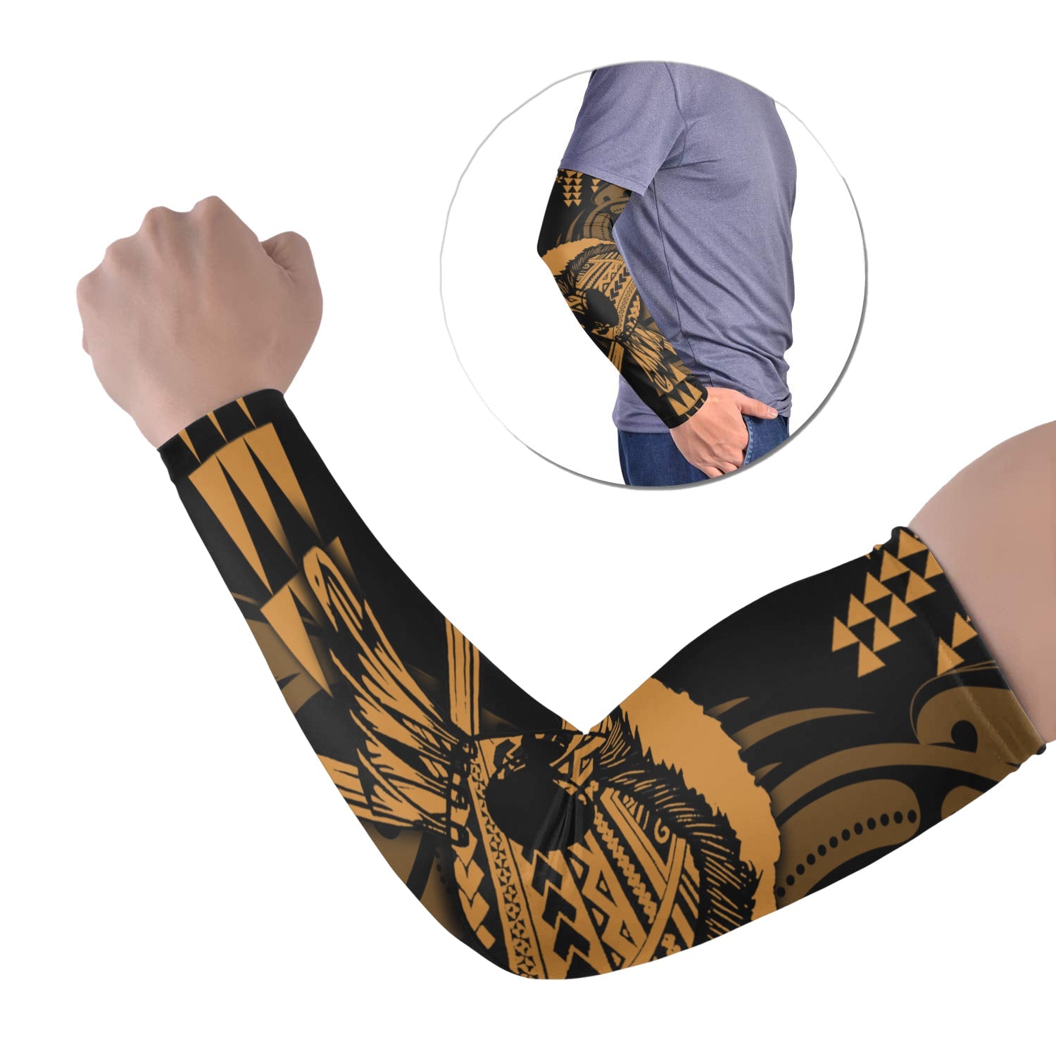 Hawaii Polynesian Warrior Kakau Arm Sleeve 43 (Set of Two)-Gold