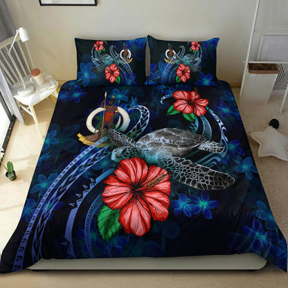 Vanuatu Polynesian Bedding Set Blue Turtle Hibiscus