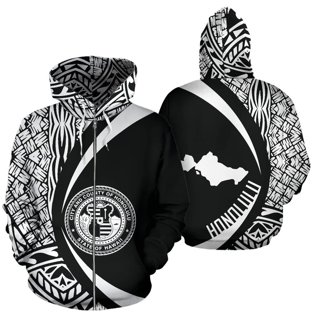 Honolulu Hawaii Polynesian Zip up Hoodie Circle Style