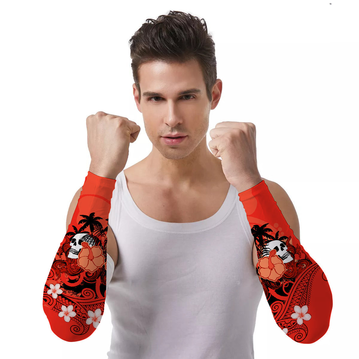 Arm Sleeves (Set of Two) Hawaii Skull Mysterious Polynesia and Flowers Ver.05