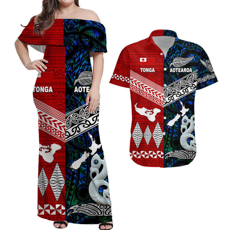 Matching Outfits For Couples New Zealand And Tonga Combo Dress And Shirt Together Blue