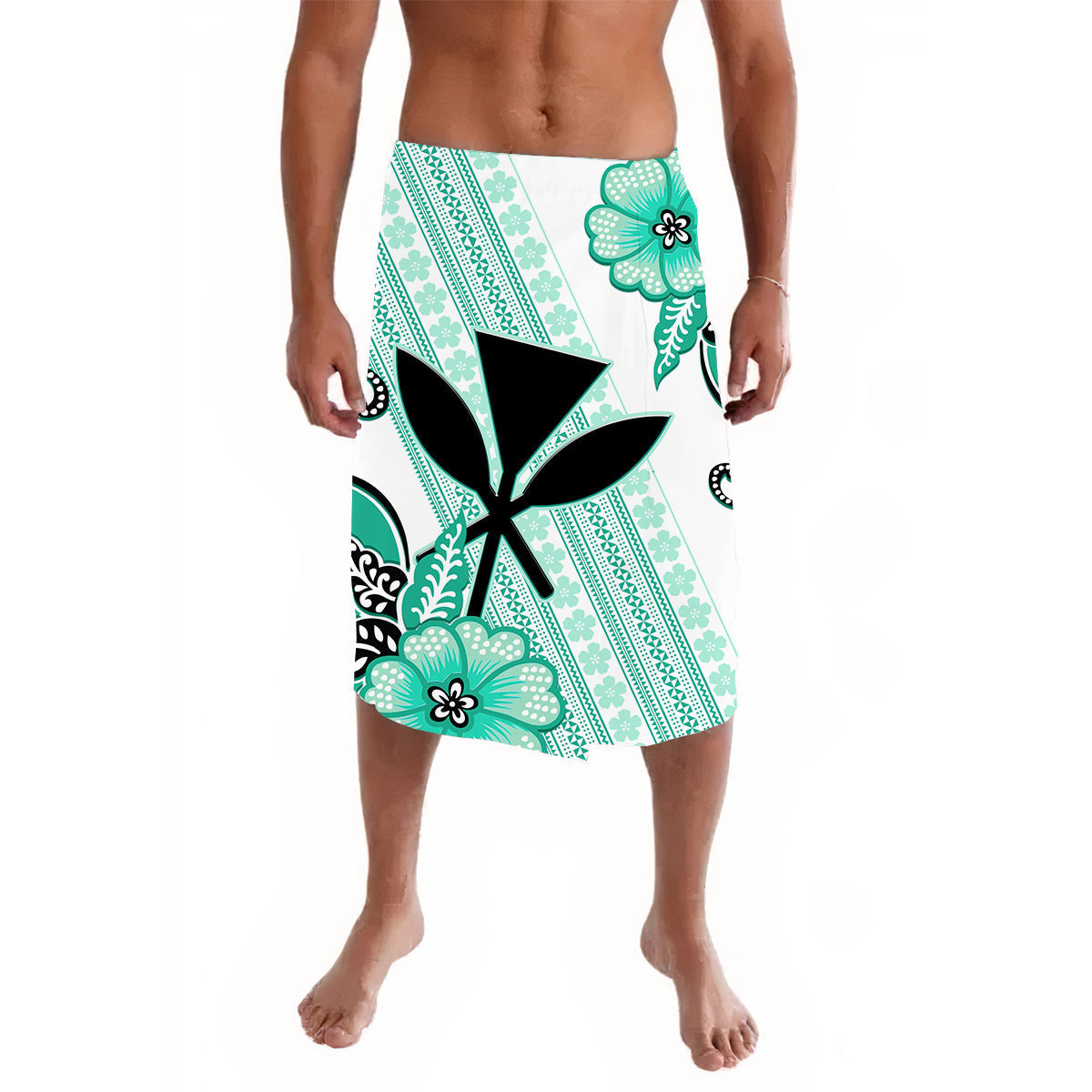 Hawaii Lavalava Kakau Tribal Turquoise Batik Floral 02