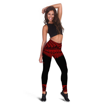 Hawaii Polynesian Women's Custom Personalised Leggings - Hawaii Pride Red Version