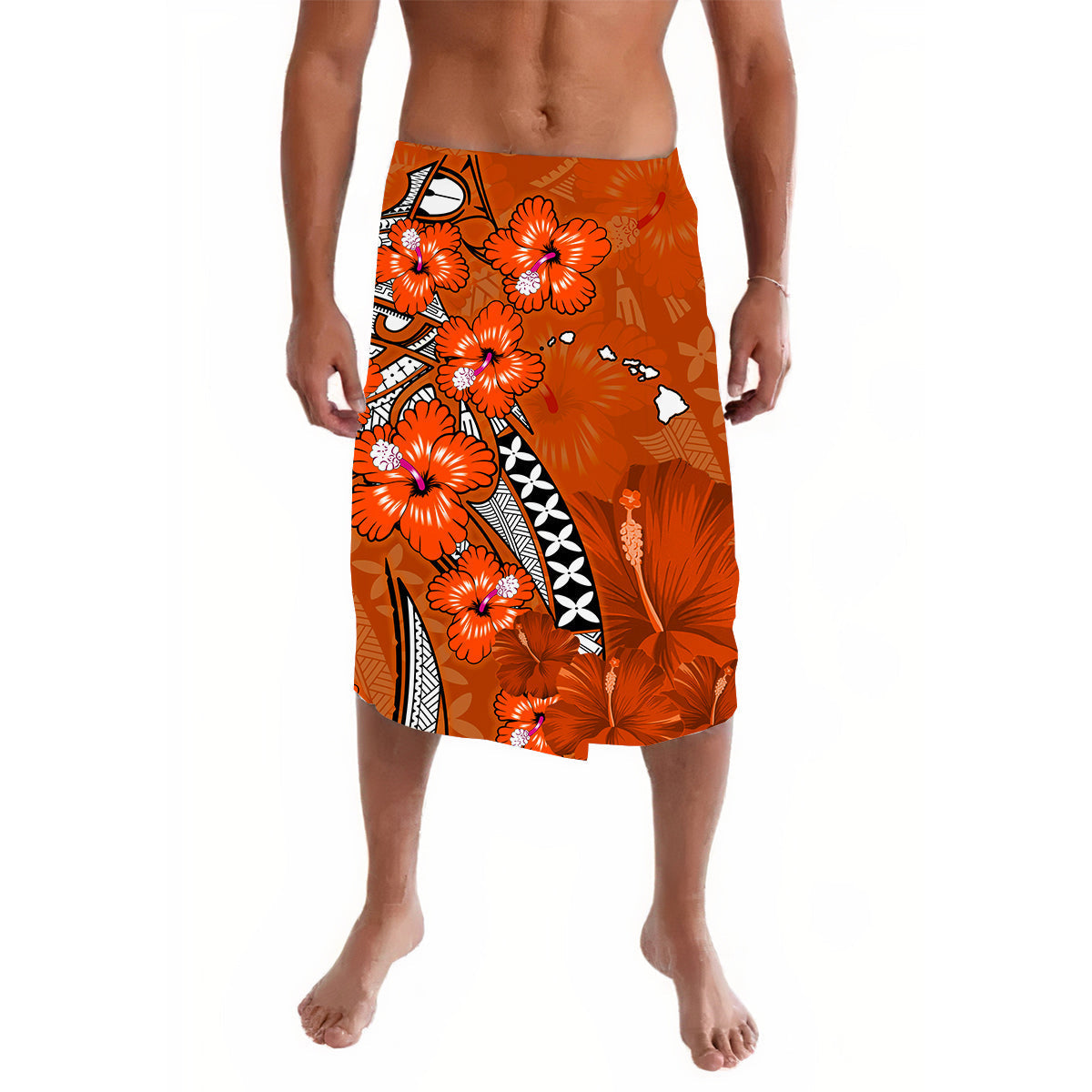 Hawaii Lavalava Polynesia Orange Hibiscus and Map Mystical