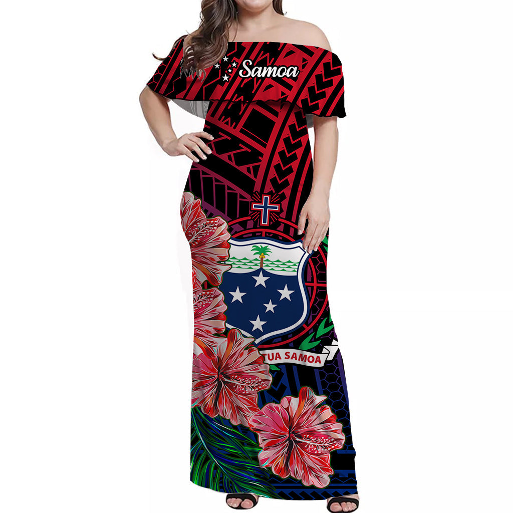 Samoa Off Shoulder Long Dress Hibiscus Flowers Speical