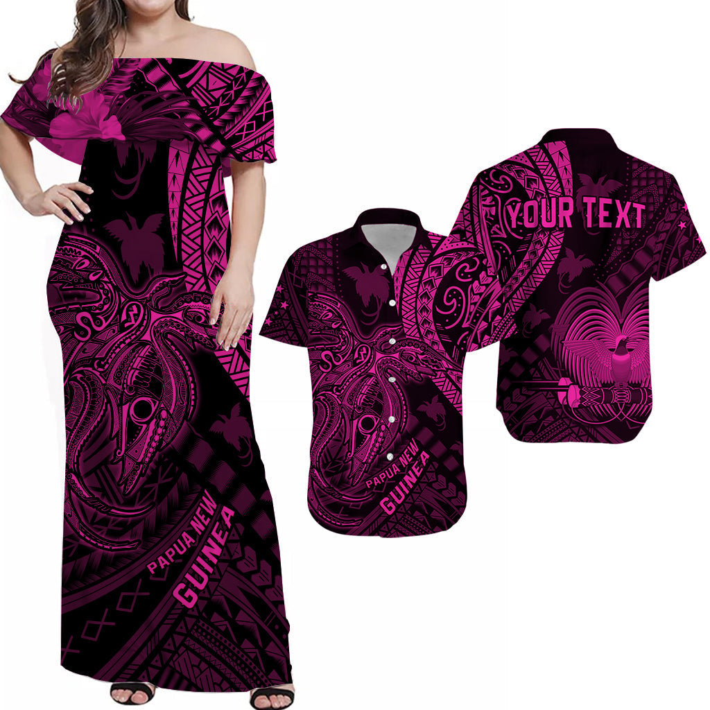 (Custom Personalised) His And Her Matching Outfits Papua New Guinea Combo Dress and Hawaiian Shirt Raggiana Birds Of Paradise Pink