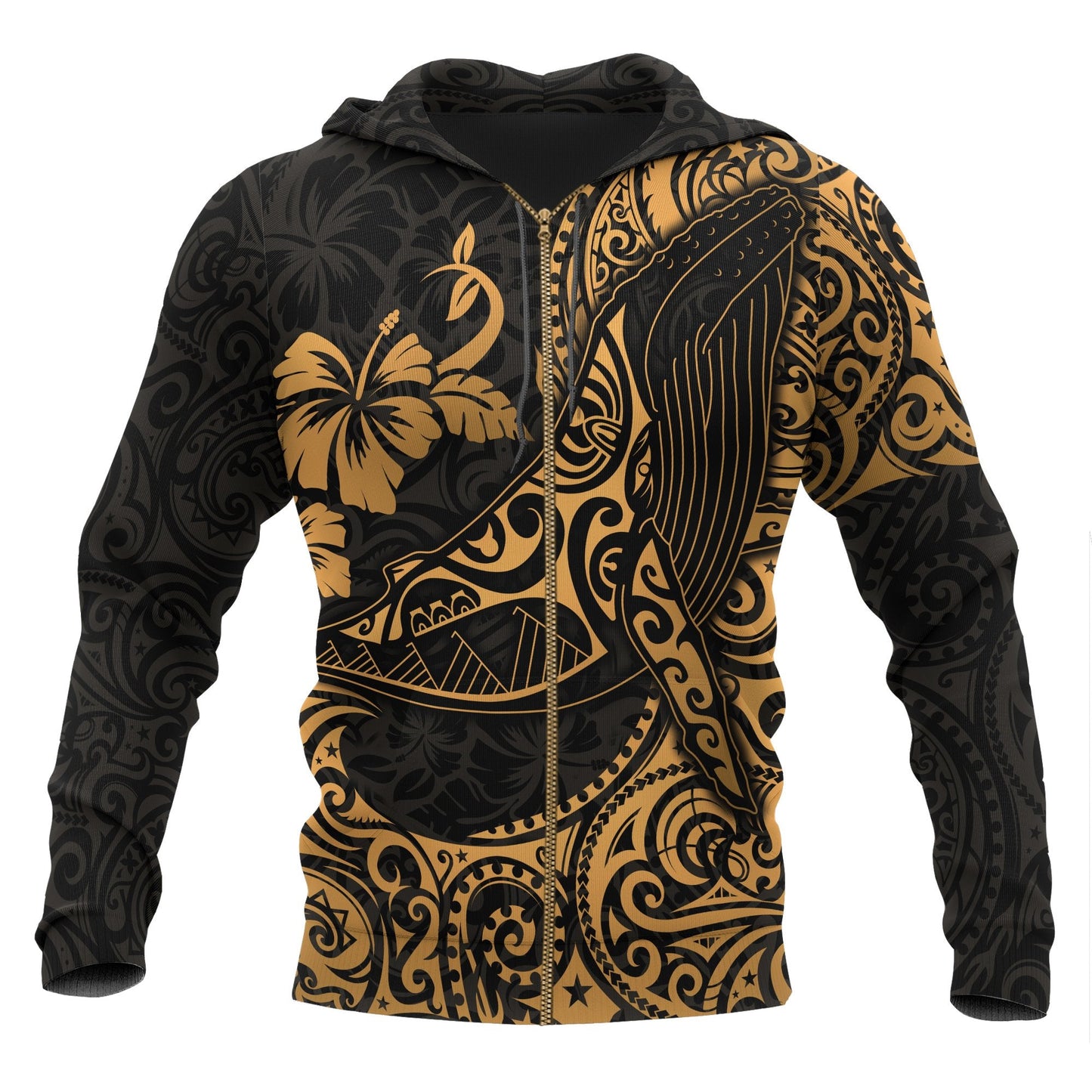 Polynesian Hawaii Zip up Hoodie Polynesian Golden Humpback Whale