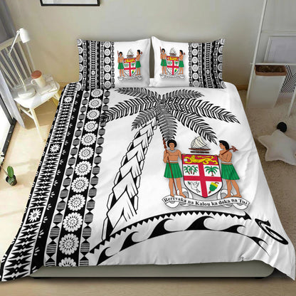 Fiji Bedding Set Tapa Pattern With Coconut Tree White