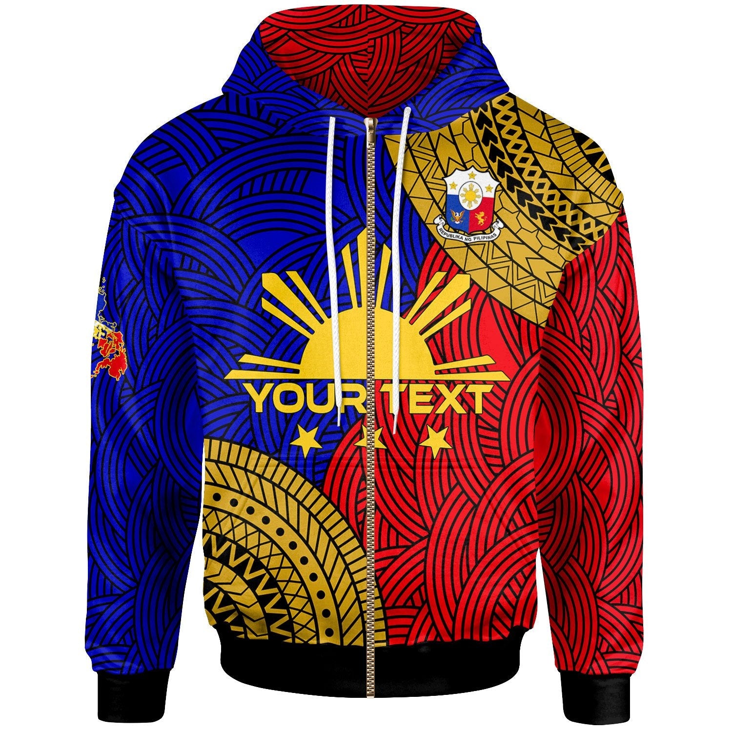 Custom Text Philippines Personalised Zip Hoodie Philippines Pride