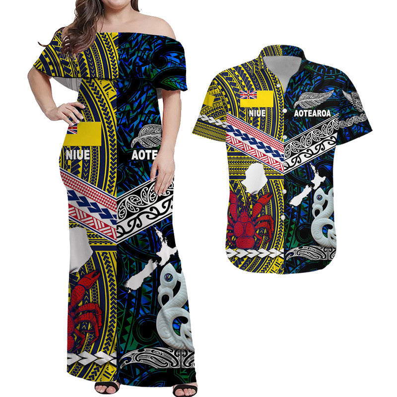 Matching Outfits For Couples New Zealand And Niue Combo Dress And Shirt Together Blue