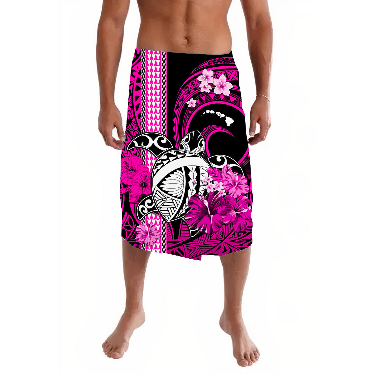 Hawaii Lavalava Polynesia Turtle Map and Pink Hibiscus