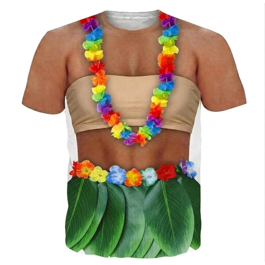 Polynesian Shirt Flowers Necklace Funny Leaf Skirt Style T Shirt For Her