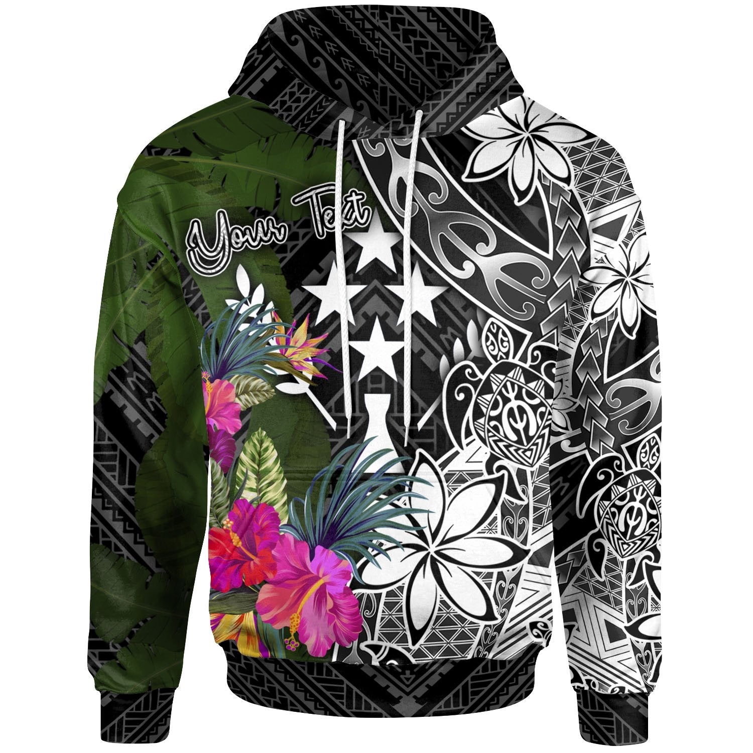 Kosrae Hoodie Turtle Plumeria Banana Leaf