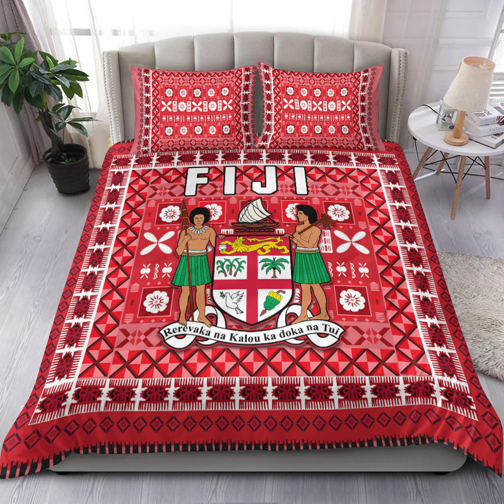 Fiji Bedding Set Pattern Fijian Tapa Pattern Red