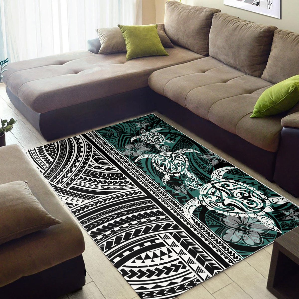 Polynesian Area Rug Turtle With Ethnic Motives And Floral Elements 0