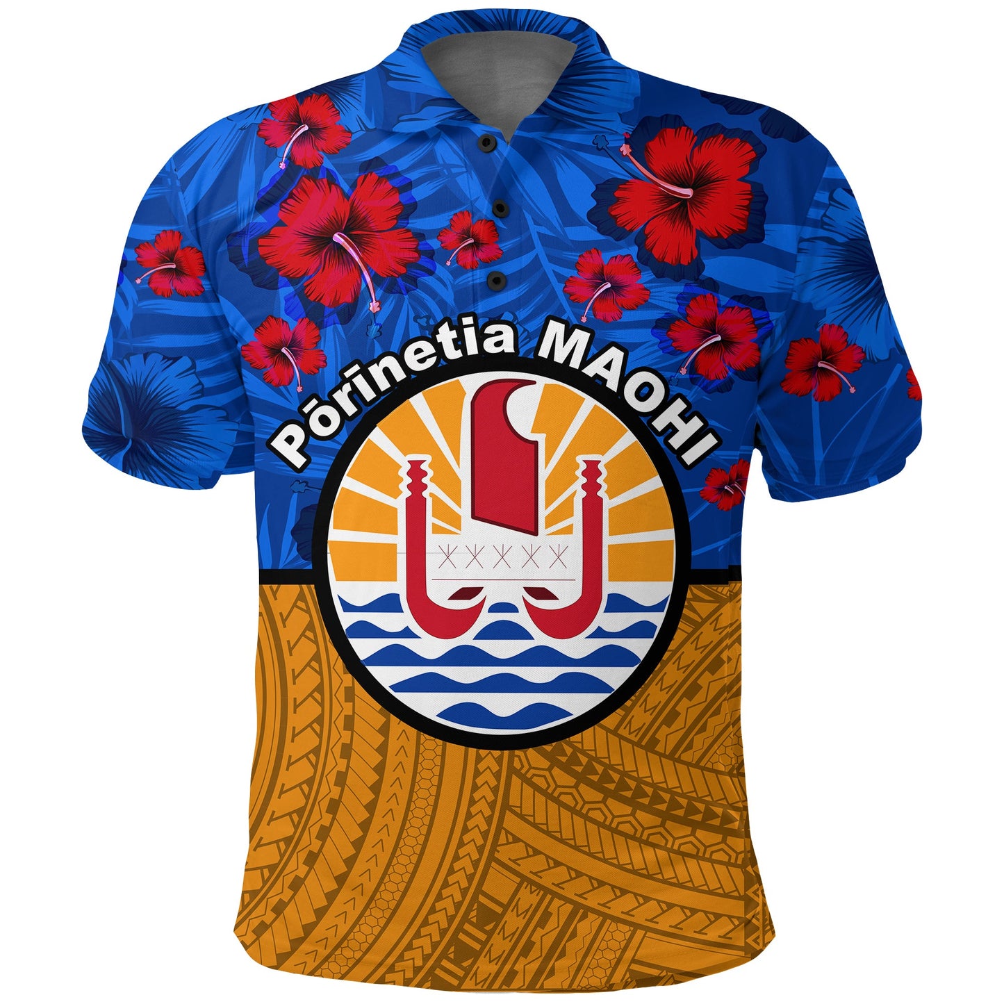 French Polynesian MAOHI Hibiscus Flowers Polo Shirt -