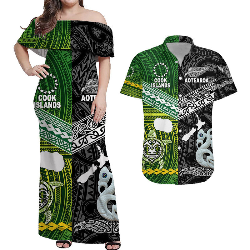 Matching Outfits For Couples New Zealand And Cook Islands Combo Dress And Shirt Together Black