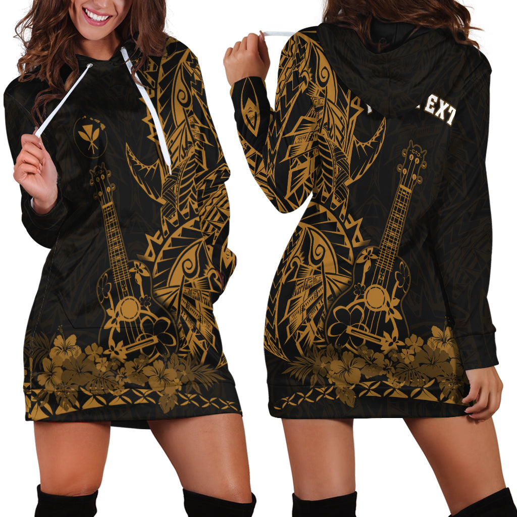 Custom Personalised Hawaii Polynesian Hoodie Dress Ukulele Gold