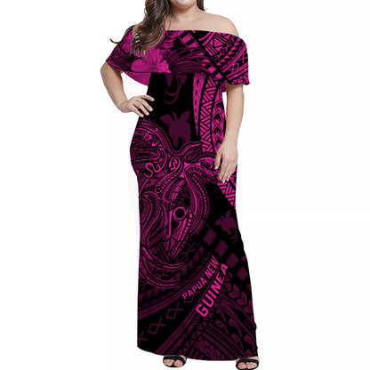Custom Personalised Papua New Guinea Off Shoulder Long Dress Raggiana Birds Of Paradise Pink
