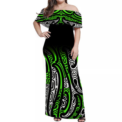 New Zealand Off Shoulder Long Dress Maori NZ Unique Green