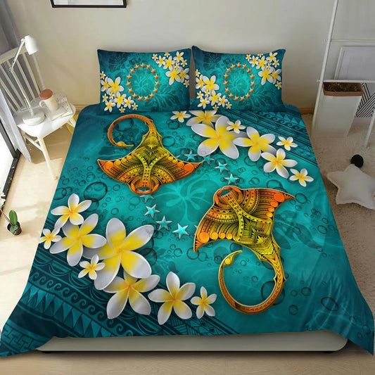 Cook Islands Polynesian Bedding Set Manta Ray Ocean