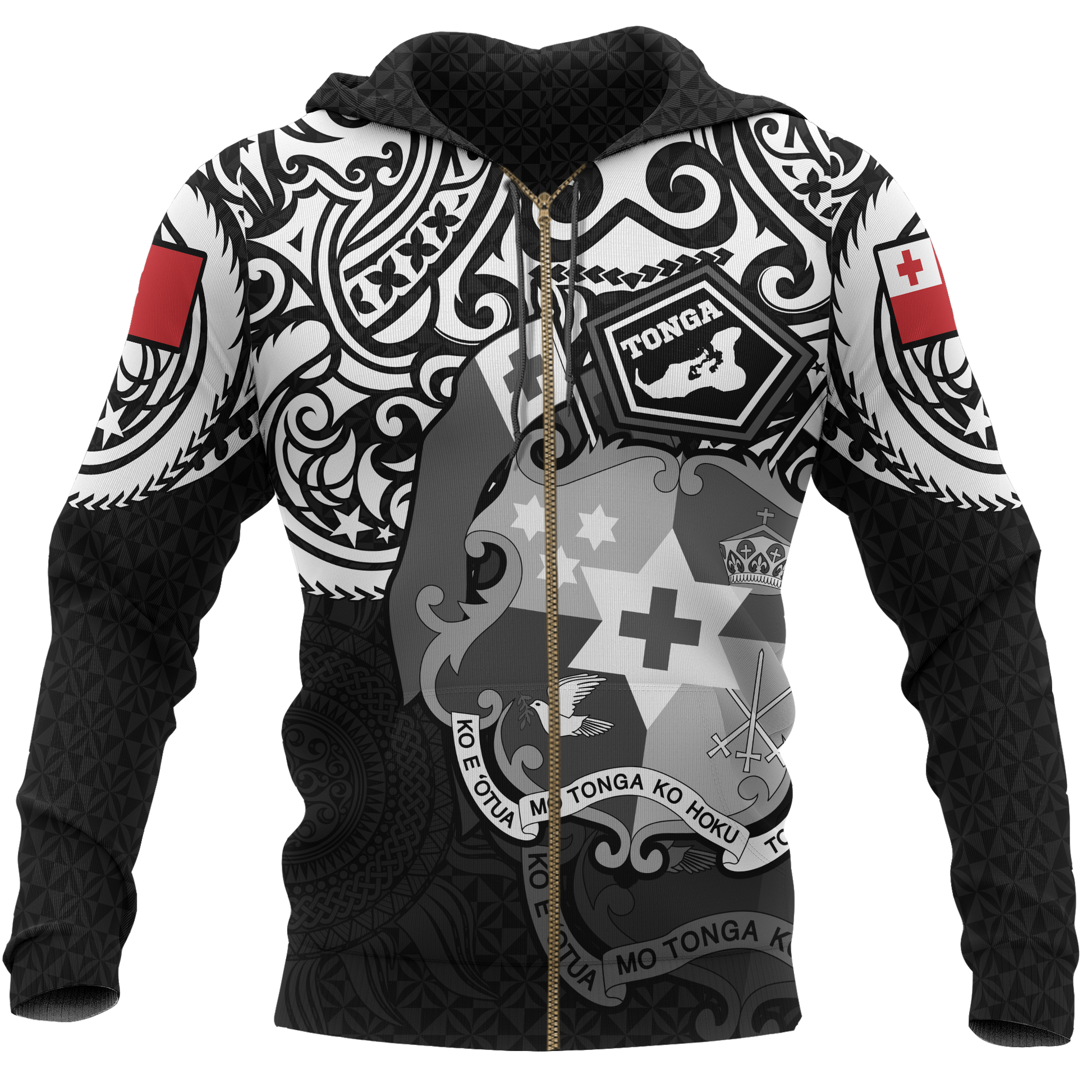 Tonga Polynesian Hoodie (Zip up) Tongan Pride (White)