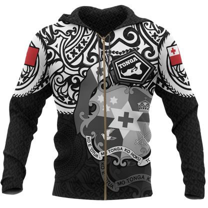 Tonga Polynesian Hoodie (Zip up) Tongan Pride (White)