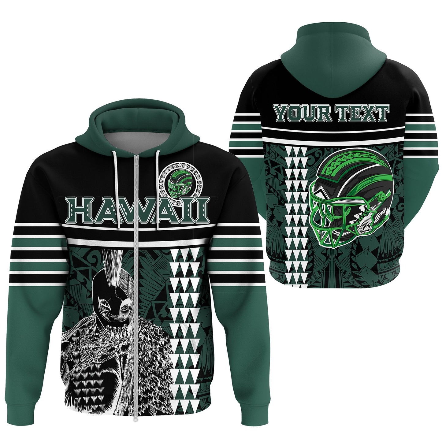 Personalised Hawaii Kakau Polynesian Warrior Football Zip Hoodie AH Rainbow Style