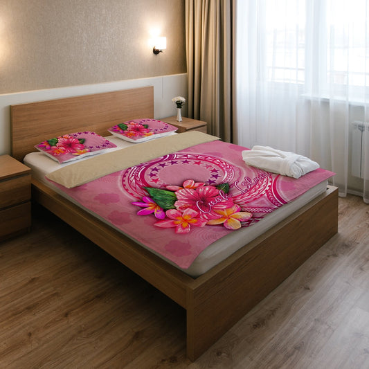 Cook Islands Polynesian Bedding Set Floral With Seal Pink
