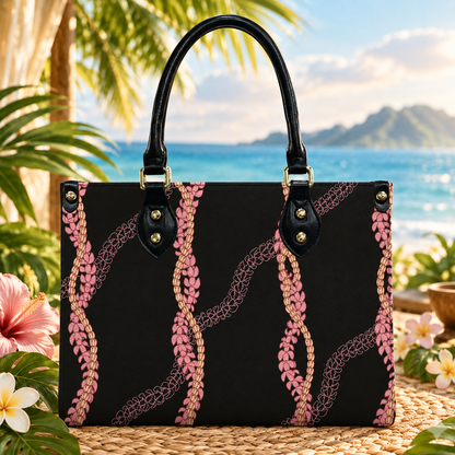 Tropical Black Puakenikeni Hawaiian Flower Lei Leather Handbag Gift For Her