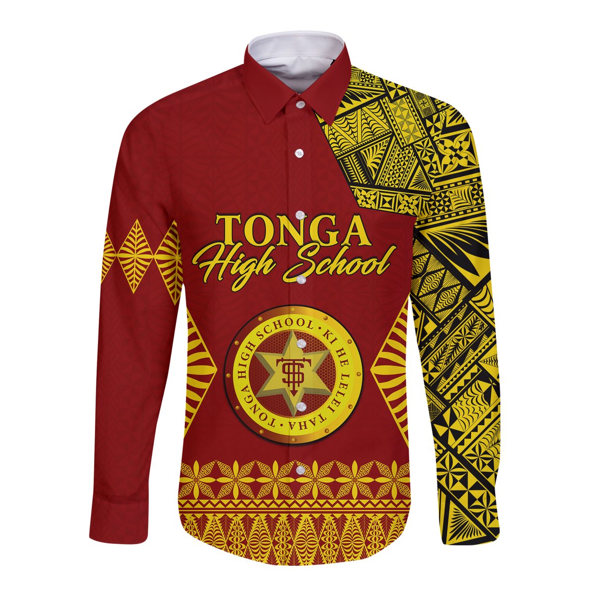 Tonga High School Hawaii Long Sleeve Button Shirt Tongan Ngatu