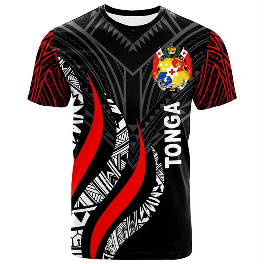 Tonga Black T Shirts Summer Casual 3D Printed Polynesia Unisex T-shirt Round Neck Short Sleeves Tops