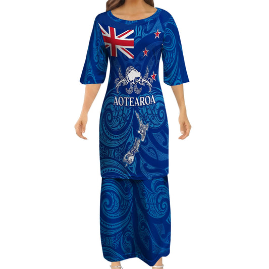 New Zealand Matching Outfit For Couple NZ Kiwi Bird Puletasi Dress And Hawaiian Shirt For Her Him