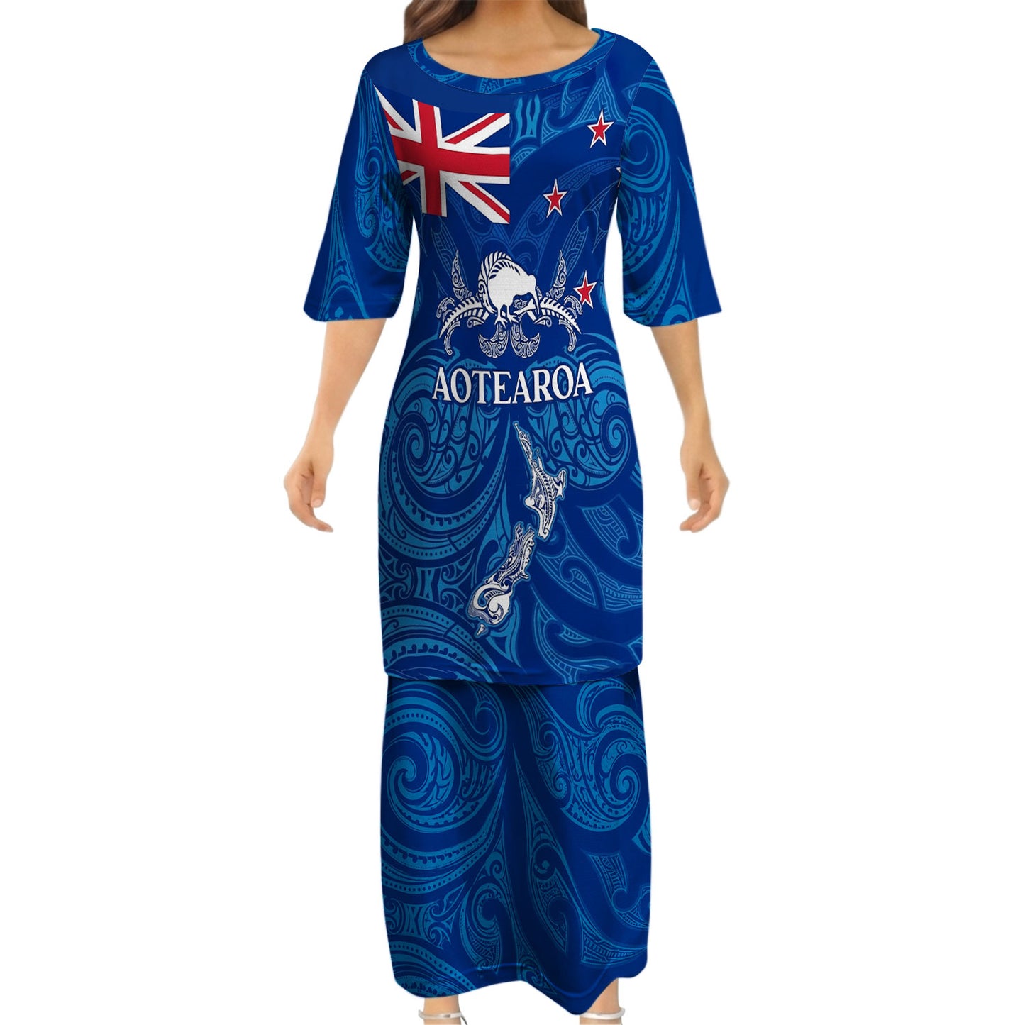 New Zealand Matching Outfit For Couple NZ Kiwi Bird Puletasi Dress And Hawaiian Shirt For Her Him