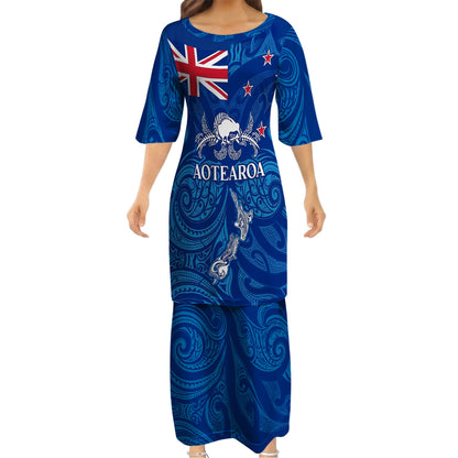 New Zealand Matching Outfit For Couple NZ Kiwi Bird Puletasi Dress And Hawaiian Shirt For Her Him