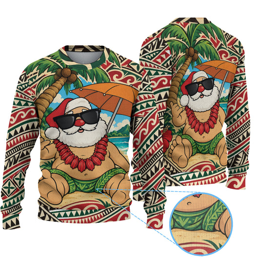 Hawaii Funny Santa Sweatshirt Polynesian Tribal Christmas Sweater
