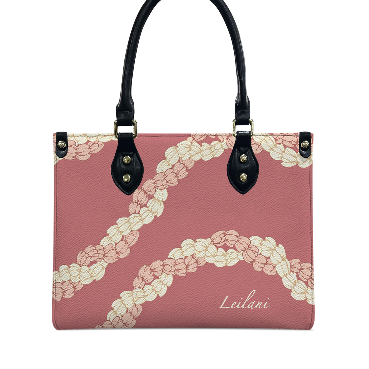 Custom Name Puakenikeni Hawaiian Flower Lei Pink Leather Handbag