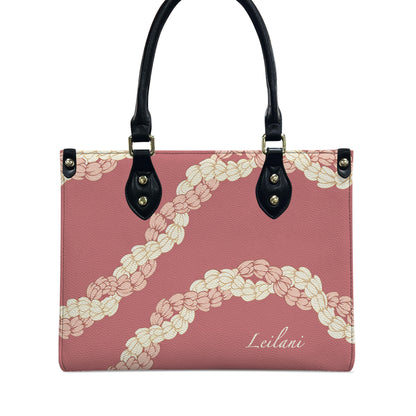 Custom Name Puakenikeni Hawaiian Flower Lei Pink Leather Handbag