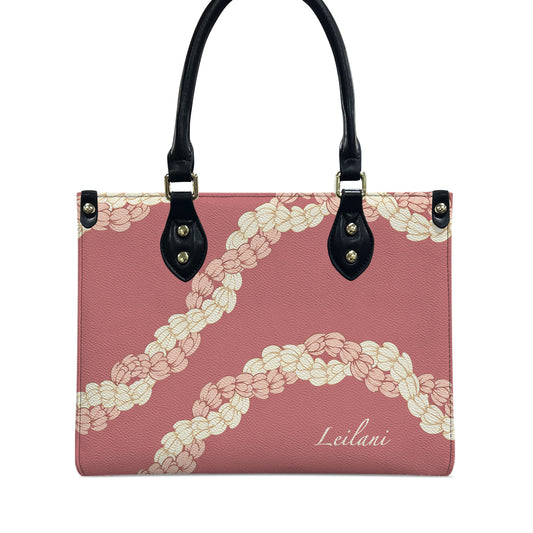 Custom Name Puakenikeni Hawaiian Flower Lei Pink Leather Handbag