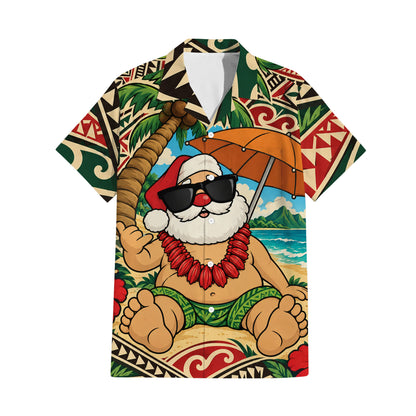 Vintage Funny Santa Couple Set Polynesian Christmas Matching Outfit Short Sleeve Mermaid Long Dress And Shirt