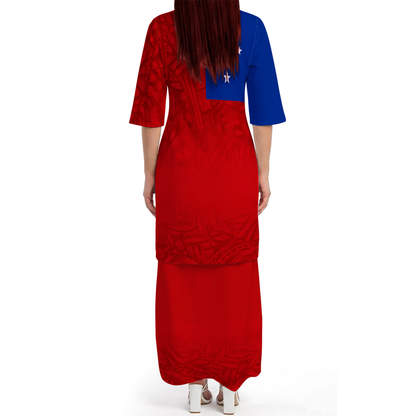 Samoa Flag Couple Outfit Matching Polynesian Tribal Pattern Red Dress And Hawaiian Shirt