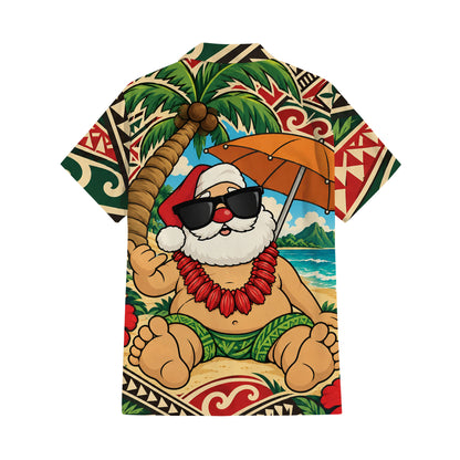 Vintage Funny Santa Couple Set Polynesian Christmas Matching Outfit Short Sleeve Mermaid Long Dress And Shirt