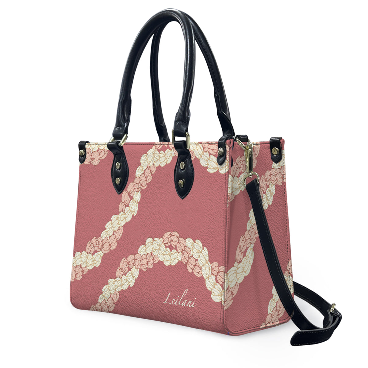 Custom Name Puakenikeni Hawaiian Flower Lei Pink Leather Handbag