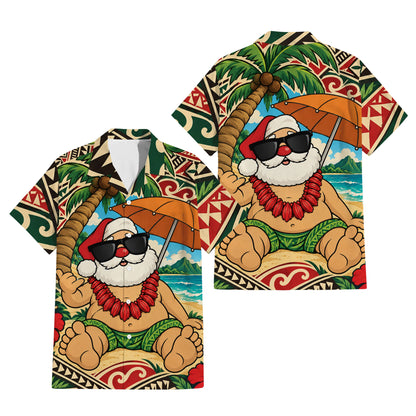 Vintage Funny Santa Couple Set Polynesian Christmas Matching Outfit Short Sleeve Mermaid Long Dress And Shirt