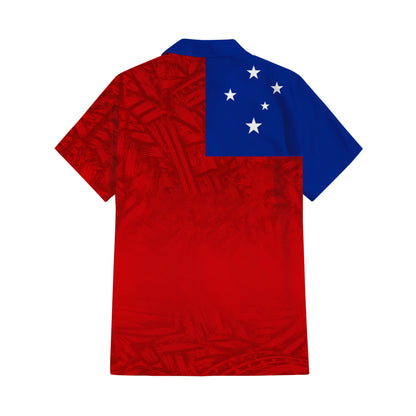 Samoa Flag Couple Outfit Matching Polynesian Tribal Pattern Red Dress And Hawaiian Shirt